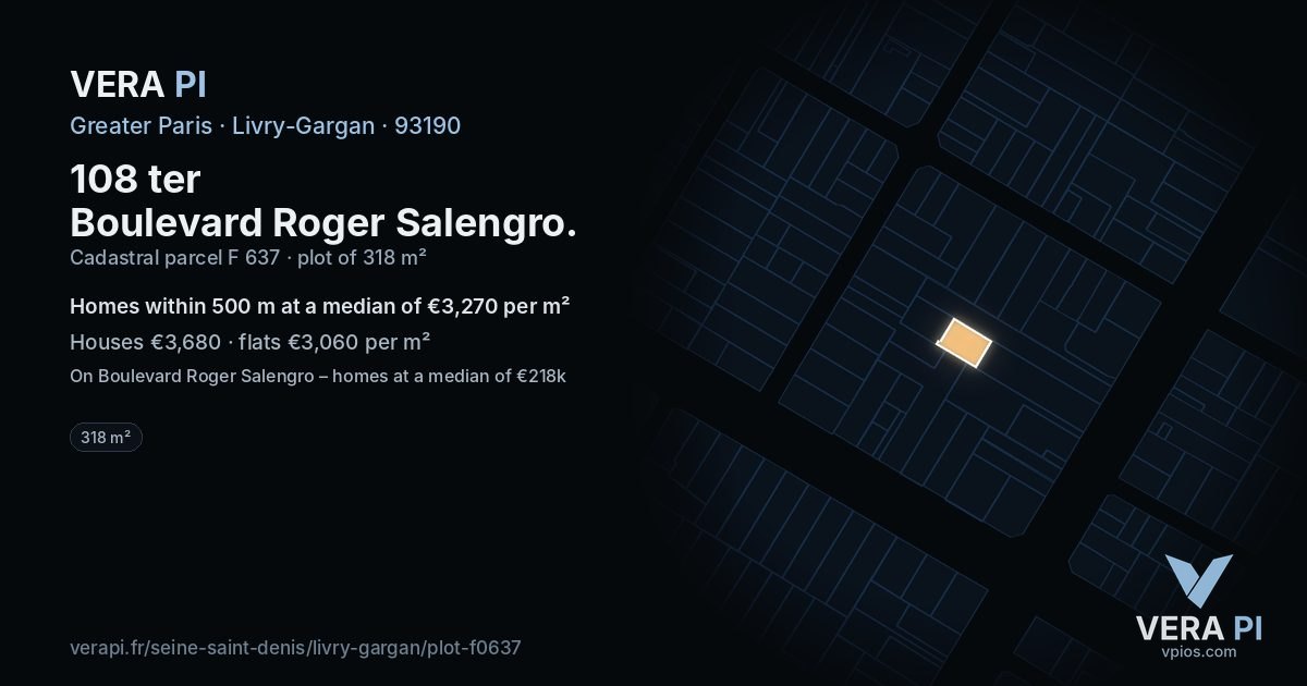 108 ter Boulevard Roger Salengro, Livry-Gargan at night – the plot lit, the parcels around coloured by the prices near them