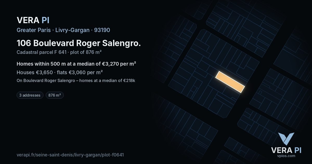 106 Boulevard Roger Salengro, Livry-Gargan at night – the plot lit, the parcels around coloured by the prices near them