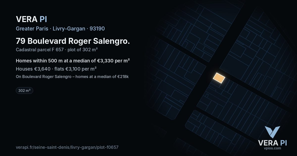 79 Boulevard Roger Salengro, Livry-Gargan at night – the plot lit, the parcels around coloured by the prices near them