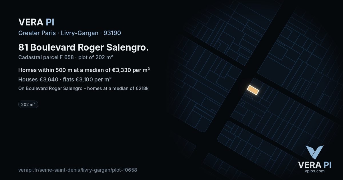 81 Boulevard Roger Salengro, Livry-Gargan at night – the plot lit, the parcels around coloured by the prices near them