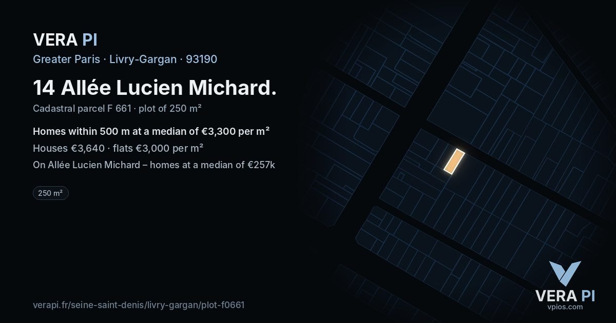14 Allée Lucien Michard, Livry-Gargan at night – the plot lit, the parcels around coloured by the prices near them