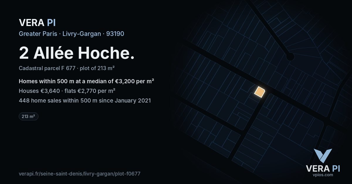 2 Allée Hoche, Livry-Gargan at night – the plot lit, the parcels around coloured by the prices near them