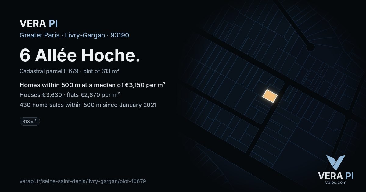 6 Allée Hoche, Livry-Gargan at night – the plot lit, the parcels around coloured by the prices near them