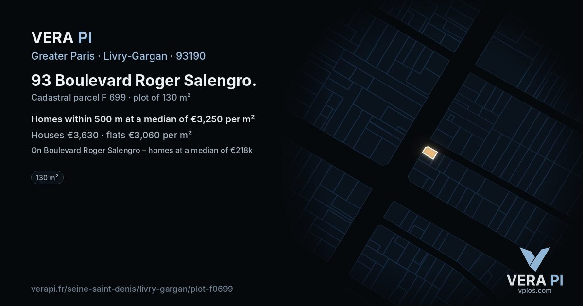 93 Boulevard Roger Salengro, Livry-Gargan at night – the plot lit, the parcels around coloured by the prices near them