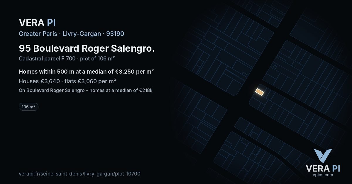 95 Boulevard Roger Salengro, Livry-Gargan at night – the plot lit, the parcels around coloured by the prices near them
