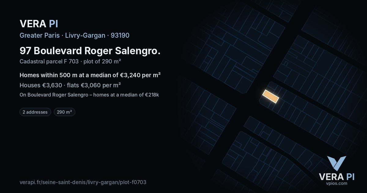 97 Boulevard Roger Salengro, Livry-Gargan at night – the plot lit, the parcels around coloured by the prices near them