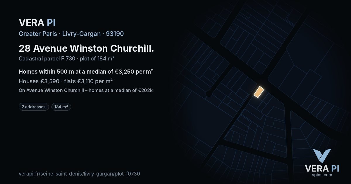 28 Avenue Winston Churchill, Livry-Gargan at night – the plot lit, the parcels around coloured by the prices near them