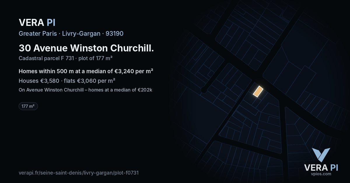 30 Avenue Winston Churchill, Livry-Gargan at night – the plot lit, the parcels around coloured by the prices near them