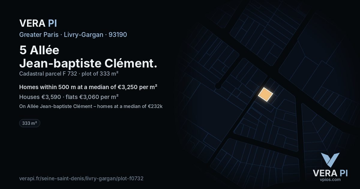 5 Allée Jean-baptiste Clément, Livry-Gargan at night – the plot lit, the parcels around coloured by the prices near them