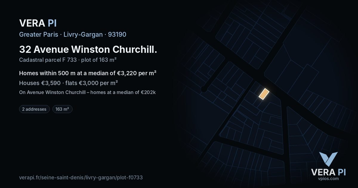 32 Avenue Winston Churchill, Livry-Gargan at night – the plot lit, the parcels around coloured by the prices near them