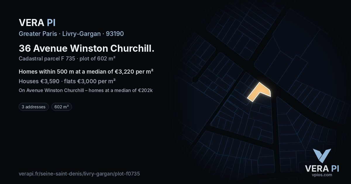 36 Avenue Winston Churchill, Livry-Gargan at night – the plot lit, the parcels around coloured by the prices near them