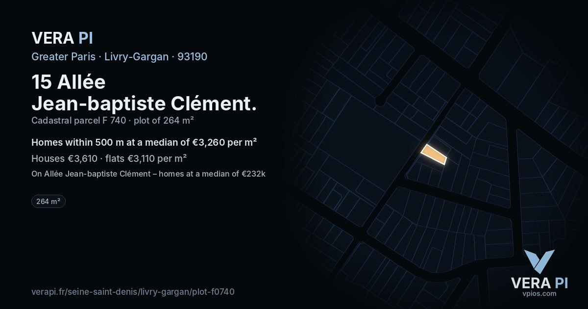 15 Allée Jean-baptiste Clément, Livry-Gargan at night – the plot lit, the parcels around coloured by the prices near them