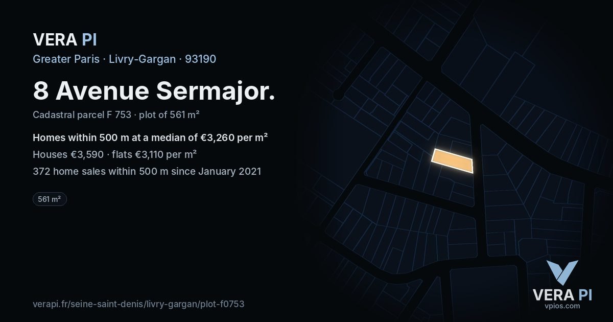 8 Avenue Sermajor, Livry-Gargan at night – the plot lit, the parcels around coloured by the prices near them