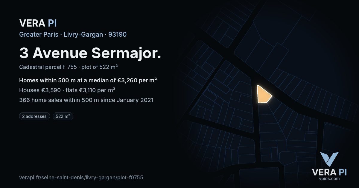 3 Avenue Sermajor, Livry-Gargan at night – the plot lit, the parcels around coloured by the prices near them