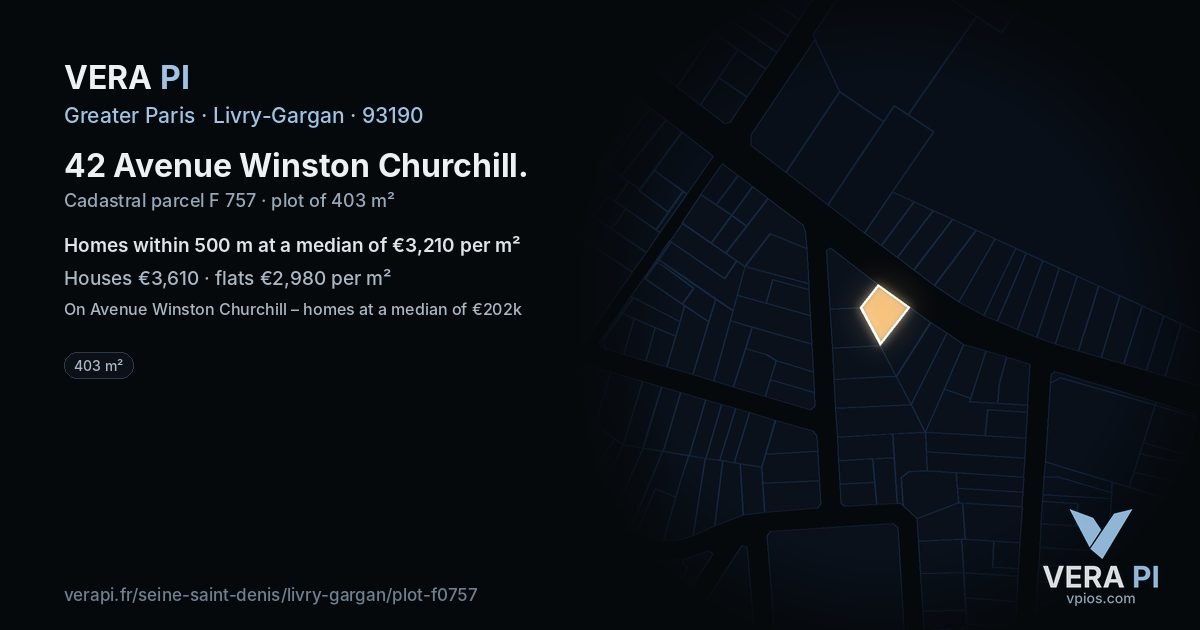 42 Avenue Winston Churchill, Livry-Gargan at night – the plot lit, the parcels around coloured by the prices near them