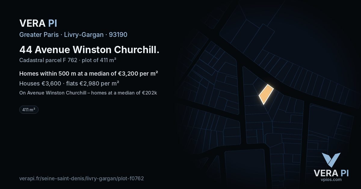 44 Avenue Winston Churchill, Livry-Gargan at night – the plot lit, the parcels around coloured by the prices near them