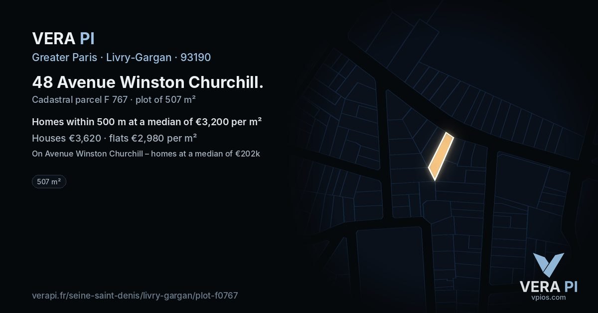 48 Avenue Winston Churchill, Livry-Gargan at night – the plot lit, the parcels around coloured by the prices near them