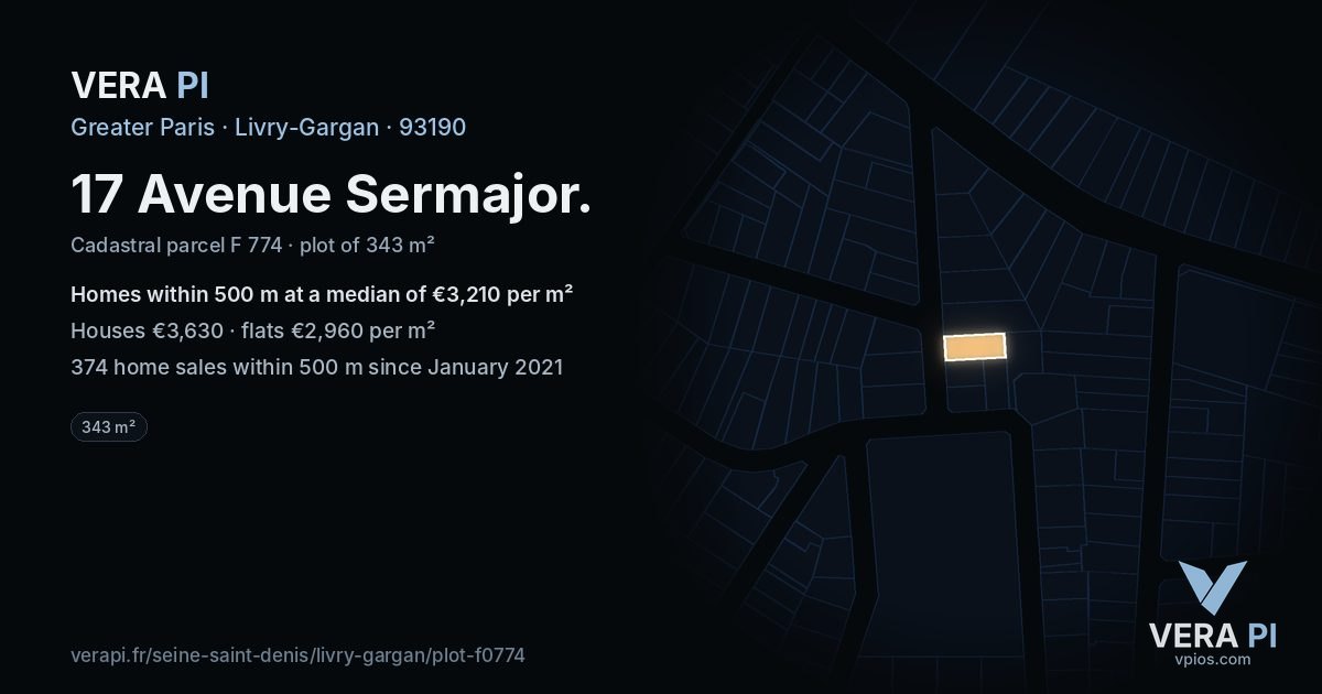 17 Avenue Sermajor, Livry-Gargan at night – the plot lit, the parcels around coloured by the prices near them
