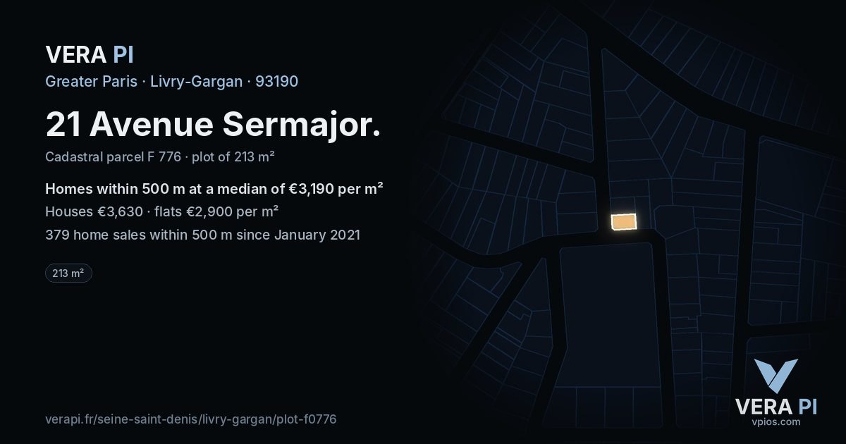 21 Avenue Sermajor, Livry-Gargan at night – the plot lit, the parcels around coloured by the prices near them