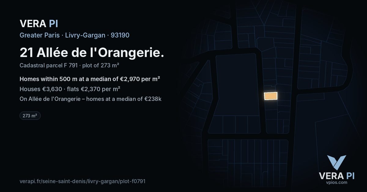 21 Allée de l'Orangerie, Livry-Gargan at night – the plot lit, the parcels around coloured by the prices near them