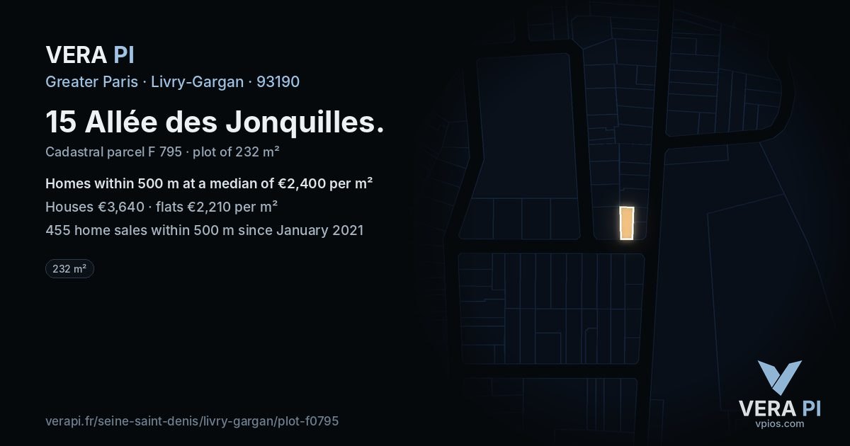 15 Allée des Jonquilles, Livry-Gargan at night – the plot lit, the parcels around coloured by the prices near them