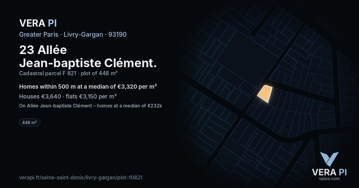23 Allée Jean-baptiste Clément, Livry-Gargan at night – the plot lit, the parcels around coloured by the prices near them