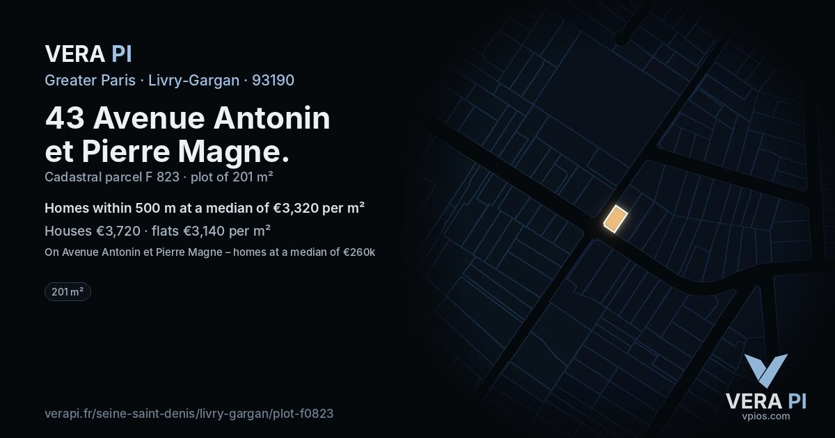 43 Avenue Antonin et Pierre Magne, Livry-Gargan at night – the plot lit, the parcels around coloured by the prices near them
