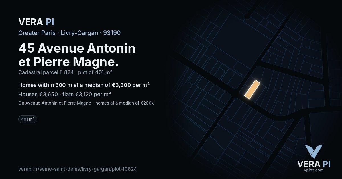 45 Avenue Antonin et Pierre Magne, Livry-Gargan at night – the plot lit, the parcels around coloured by the prices near them
