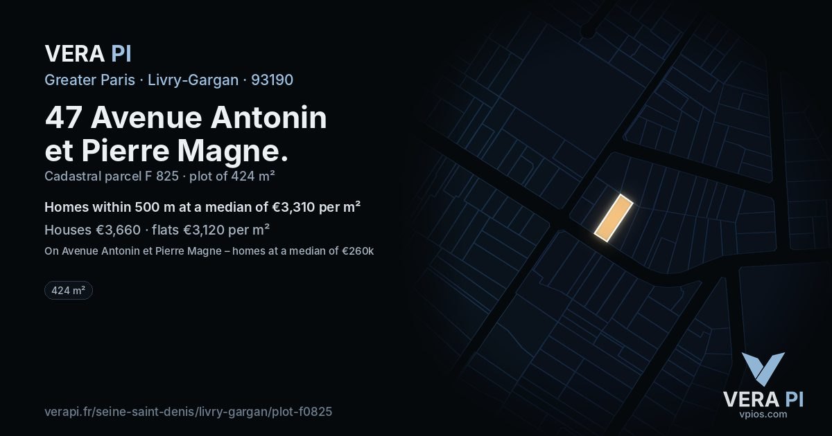 47 Avenue Antonin et Pierre Magne, Livry-Gargan at night – the plot lit, the parcels around coloured by the prices near them