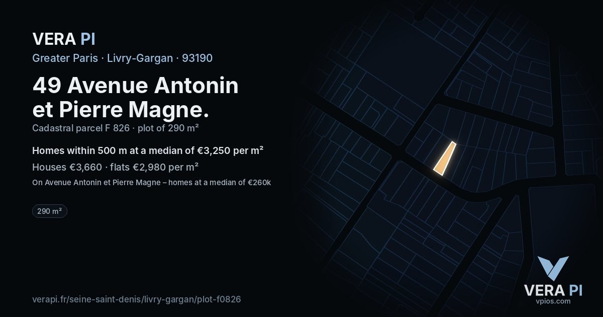 49 Avenue Antonin et Pierre Magne, Livry-Gargan at night – the plot lit, the parcels around coloured by the prices near them