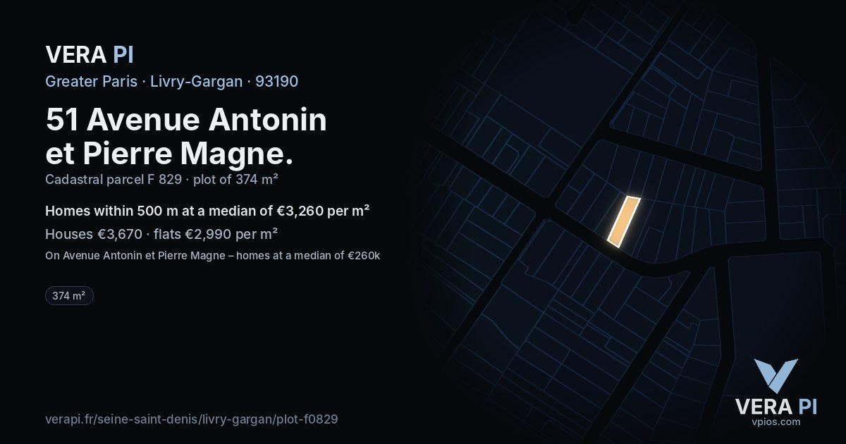 51 Avenue Antonin et Pierre Magne, Livry-Gargan at night – the plot lit, the parcels around coloured by the prices near them