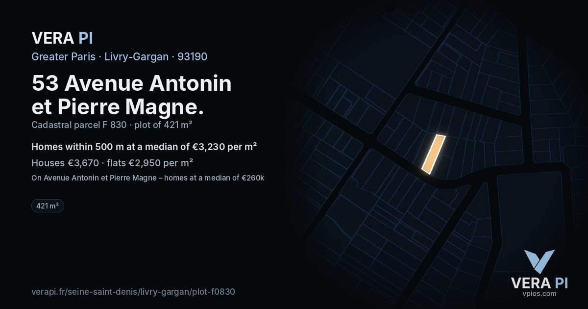 53 Avenue Antonin et Pierre Magne, Livry-Gargan at night – the plot lit, the parcels around coloured by the prices near them