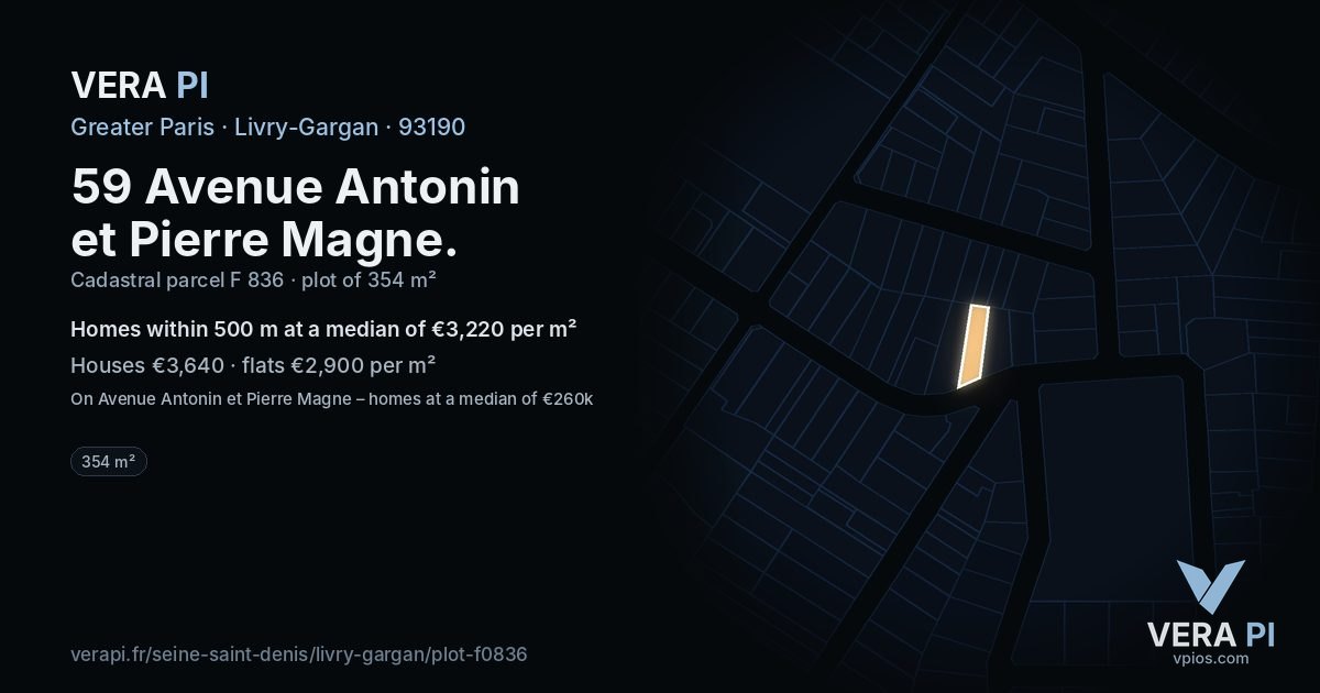 59 Avenue Antonin et Pierre Magne, Livry-Gargan at night – the plot lit, the parcels around coloured by the prices near them