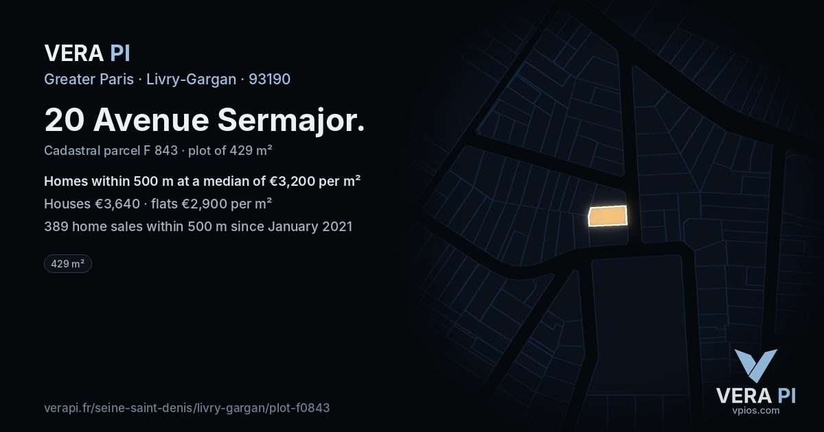 20 Avenue Sermajor, Livry-Gargan at night – the plot lit, the parcels around coloured by the prices near them
