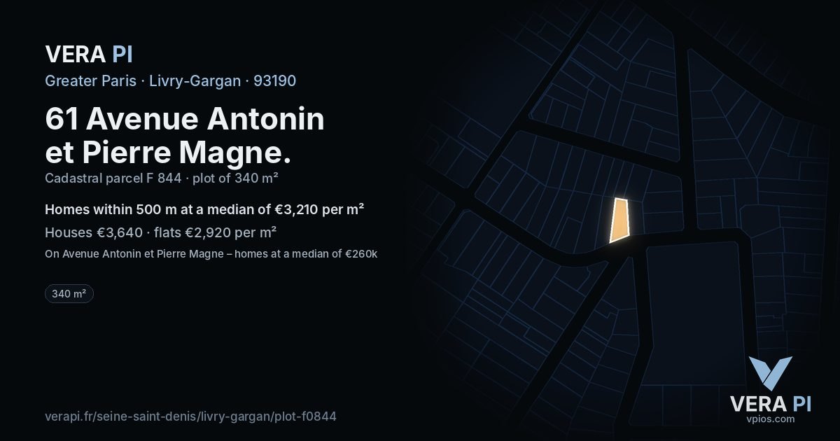 61 Avenue Antonin et Pierre Magne, Livry-Gargan at night – the plot lit, the parcels around coloured by the prices near them
