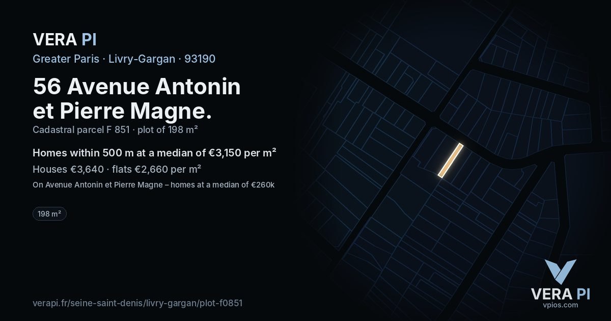 56 Avenue Antonin et Pierre Magne, Livry-Gargan at night – the plot lit, the parcels around coloured by the prices near them
