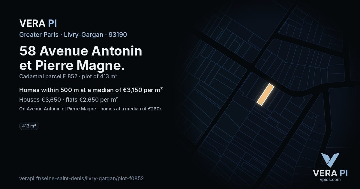 58 Avenue Antonin et Pierre Magne, Livry-Gargan at night – the plot lit, the parcels around coloured by the prices near them