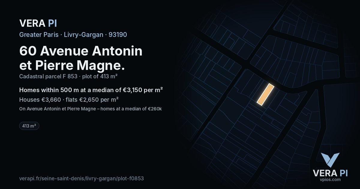 60 Avenue Antonin et Pierre Magne, Livry-Gargan at night – the plot lit, the parcels around coloured by the prices near them