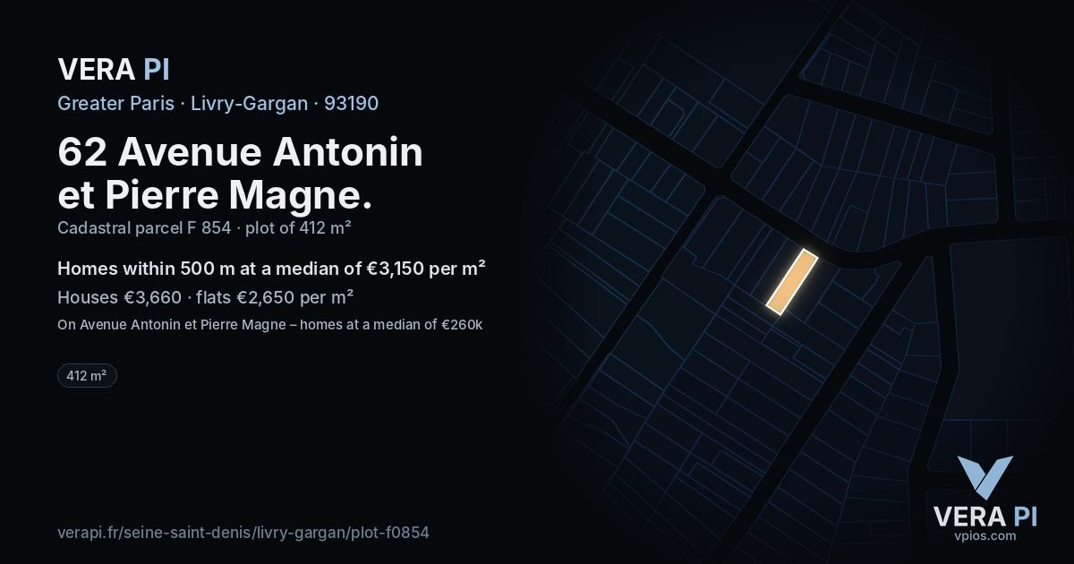 62 Avenue Antonin et Pierre Magne, Livry-Gargan at night – the plot lit, the parcels around coloured by the prices near them