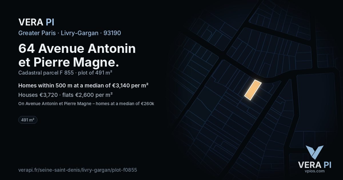 64 Avenue Antonin et Pierre Magne, Livry-Gargan at night – the plot lit, the parcels around coloured by the prices near them