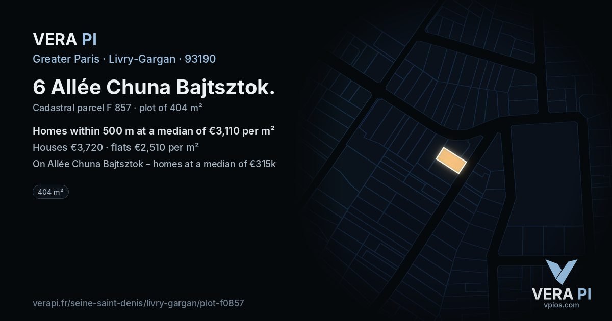 6 Allée Chuna Bajtsztok, Livry-Gargan at night – the plot lit, the parcels around coloured by the prices near them