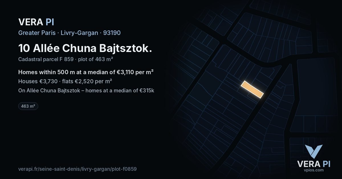 10 Allée Chuna Bajtsztok, Livry-Gargan at night – the plot lit, the parcels around coloured by the prices near them