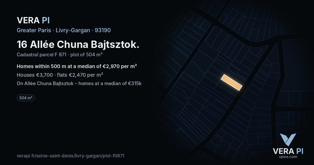 16 Allée Chuna Bajtsztok, Livry-Gargan at night – the plot lit, the parcels around coloured by the prices near them