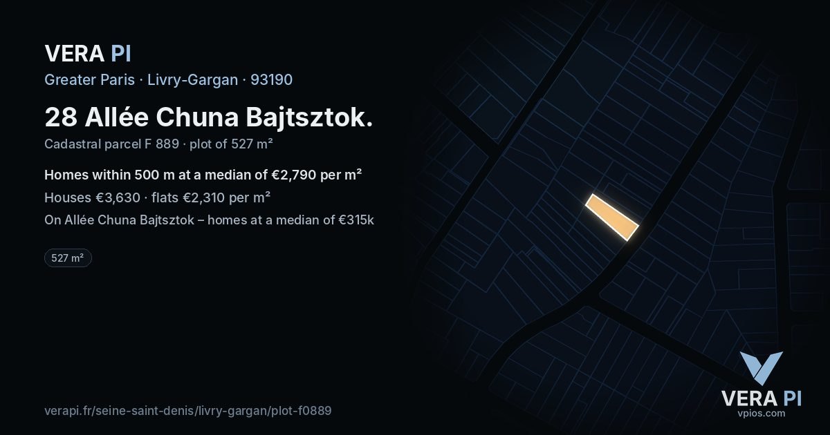 28 Allée Chuna Bajtsztok, Livry-Gargan at night – the plot lit, the parcels around coloured by the prices near them