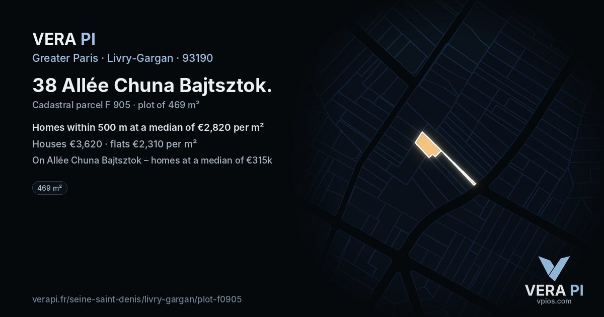 38 Allée Chuna Bajtsztok, Livry-Gargan at night – the plot lit, the parcels around coloured by the prices near them