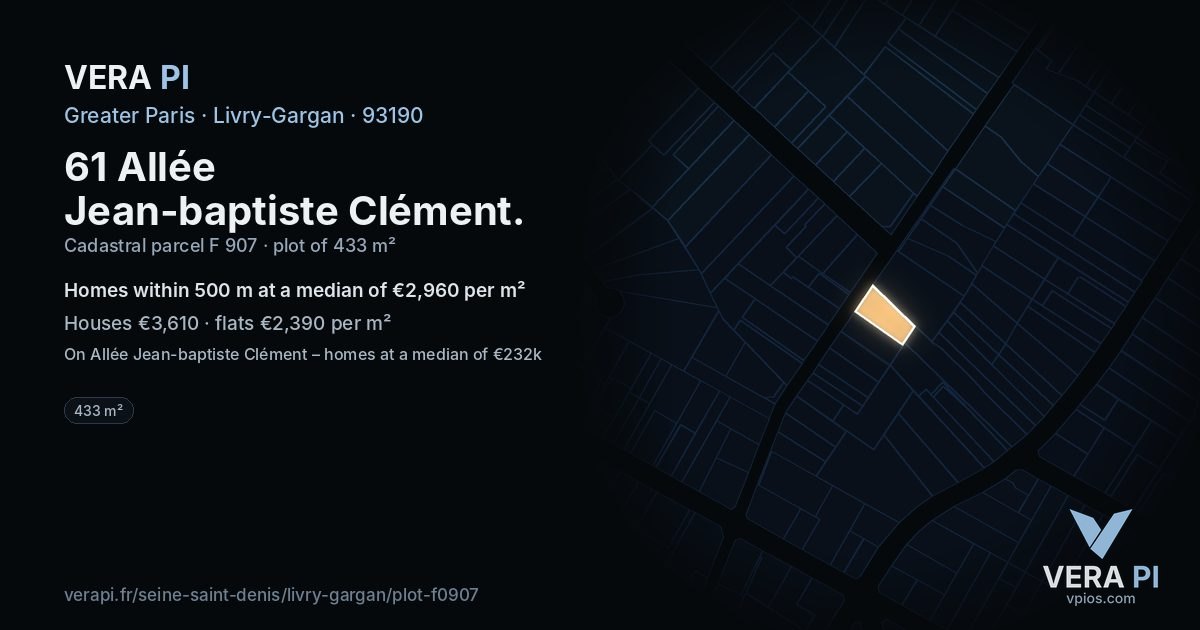 61 Allée Jean-baptiste Clément, Livry-Gargan at night – the plot lit, the parcels around coloured by the prices near them