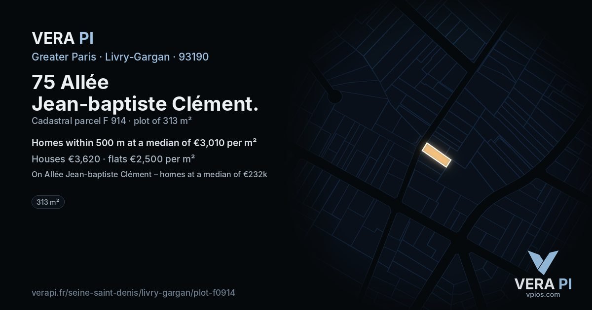 75 Allée Jean-baptiste Clément, Livry-Gargan at night – the plot lit, the parcels around coloured by the prices near them