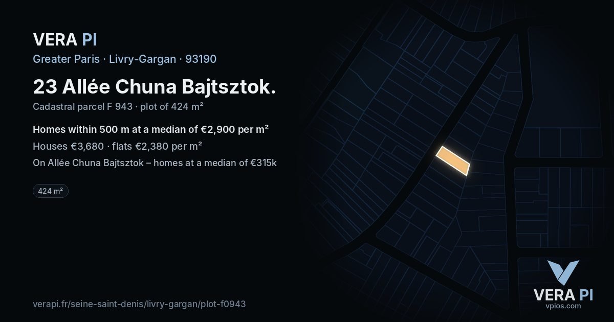 23 Allée Chuna Bajtsztok, Livry-Gargan at night – the plot lit, the parcels around coloured by the prices near them