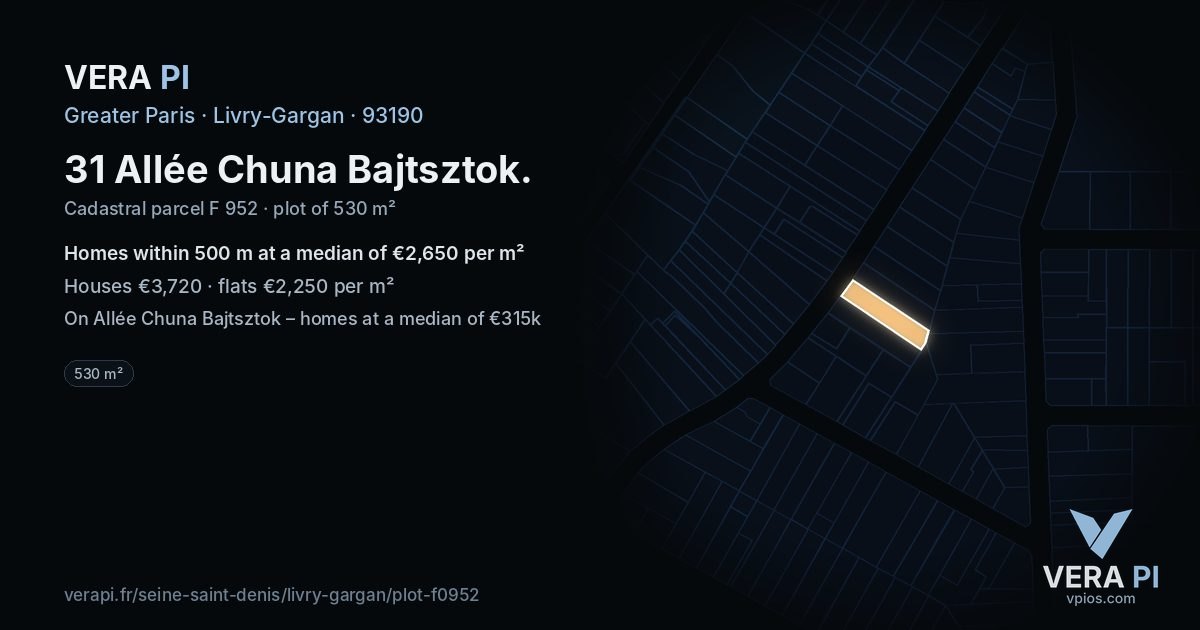 31 Allée Chuna Bajtsztok, Livry-Gargan at night – the plot lit, the parcels around coloured by the prices near them