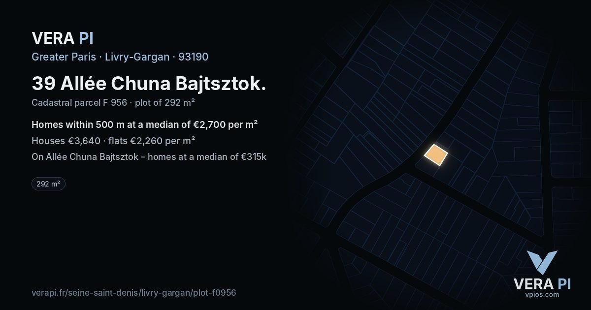 39 Allée Chuna Bajtsztok, Livry-Gargan at night – the plot lit, the parcels around coloured by the prices near them